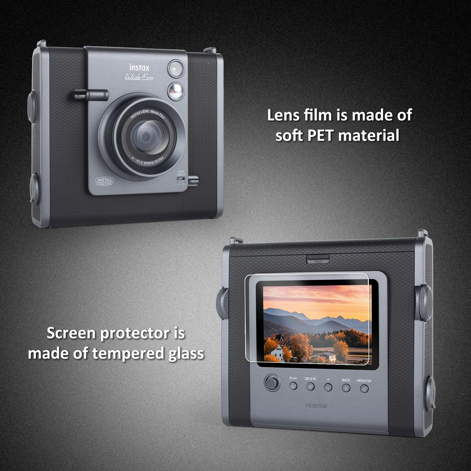 Защитное стекло kinokoo для Instax Wide EVO 0.25 mm 9H с пленкой для линзы 3 + 3 шт., фото №2