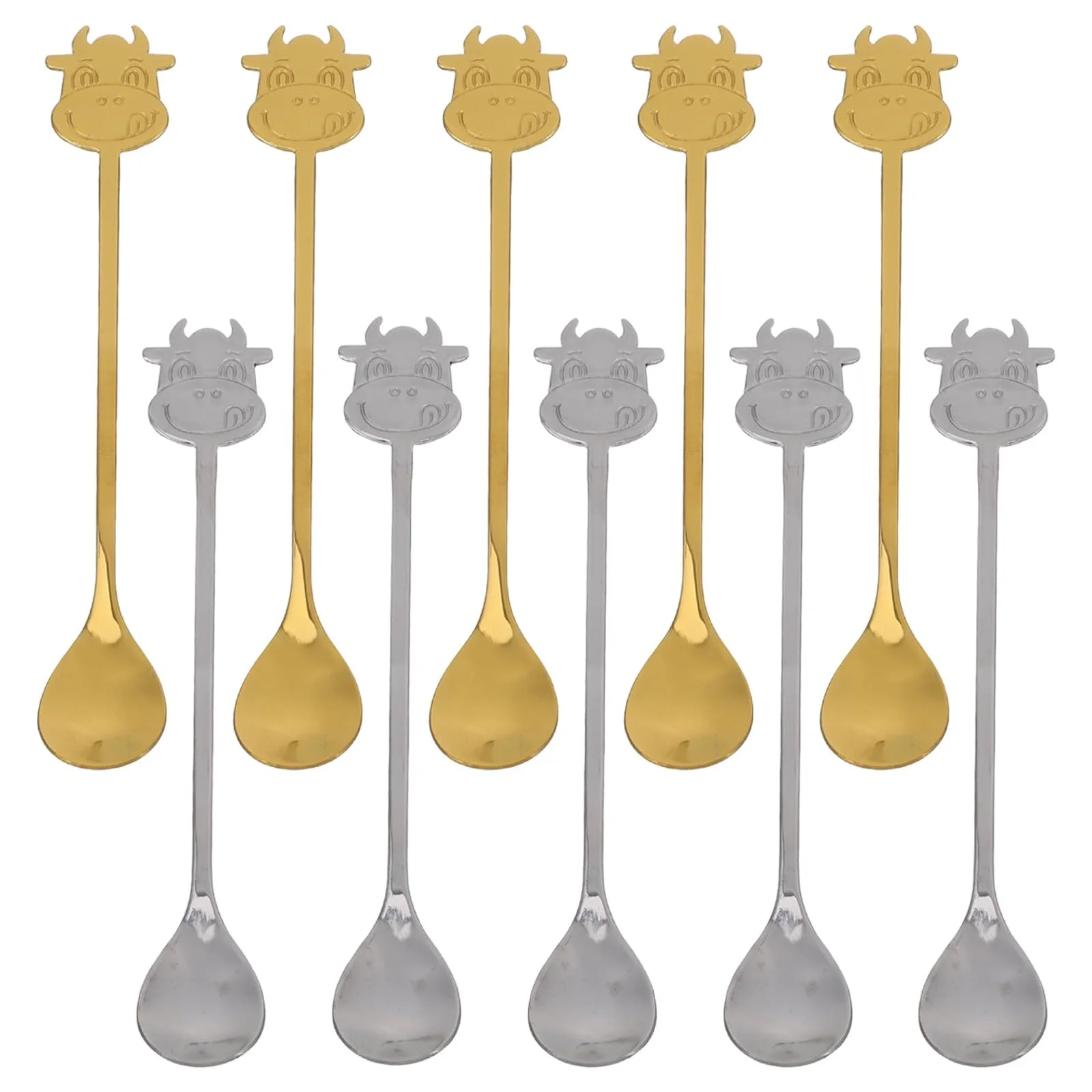 Набор ложек с мультяшной коровкой 10 шт, нержавеющая сталь, фото №1