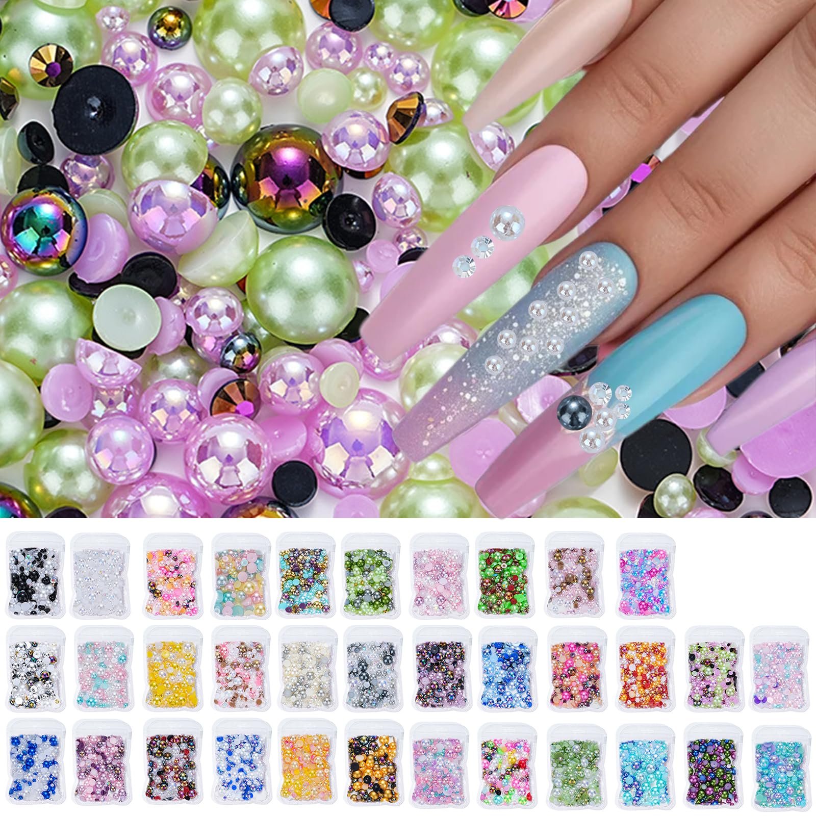 Полукруглые жемчужины для ногтей с плоской задней стороной, жемчужины для нейл-арта, подвески для ногтей, стразы для ногтей, украшения для ногтей, фото №2