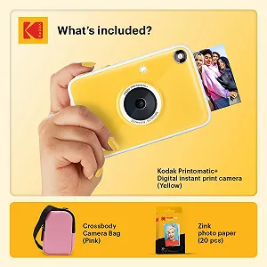 Фотокамера мгновенной печати Kodak Printomatic+ Starter Kit с чехлом (Pink) и 20 листами фотобумаги Zinc 10MP RGB LED Yellow synthetic.ua - Фото 1