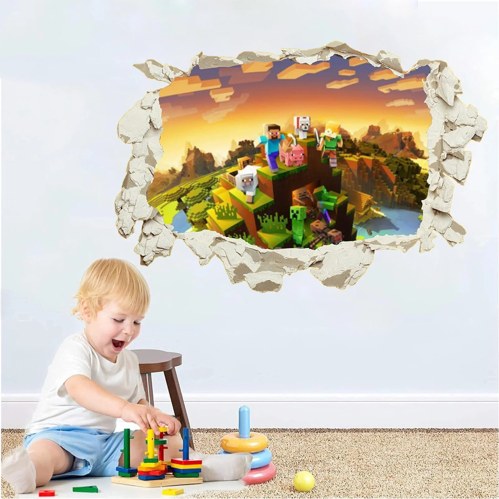 Наклейки на стіну 3D Games для вітальні та ігрової зони мультяшні знімні 40 x 60 см, фото №5