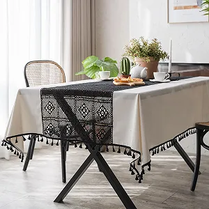 Скатертина Boho 100 x 140 см Ретро з китицями Чорна - Фото 1