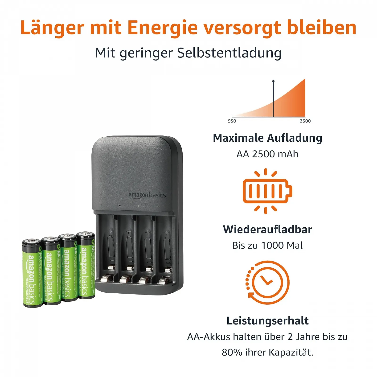 Зарядное устройство Amazon Basics с 4 аккумуляторами AA Ni-MH 2000 мАч EU Plug Черный, фото №2
