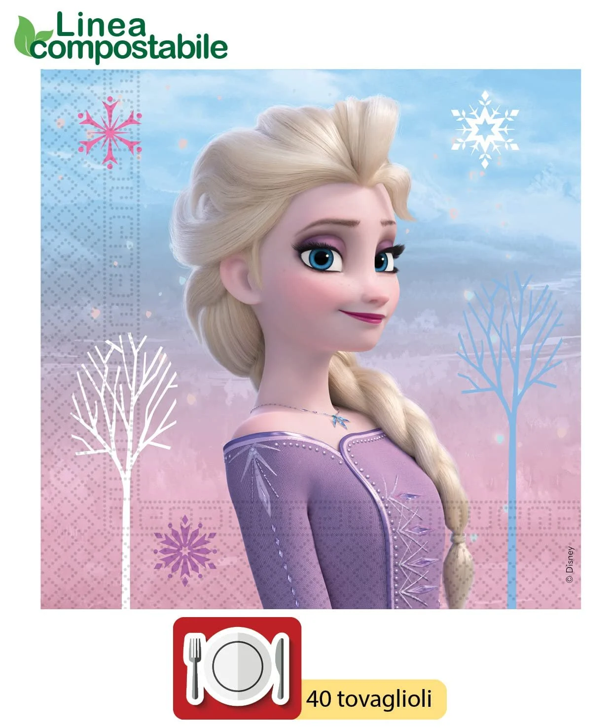 Набір посуду для вечірки Ciao Disney Frozen II Wind Spirit для 24 осіб (24 паперові тарілки діаметром 23 см, 24 паперові тарілки діаметром 20 см, 24 стаканчики 200 мл, 40 серветок 33 x 33 см), фото №7