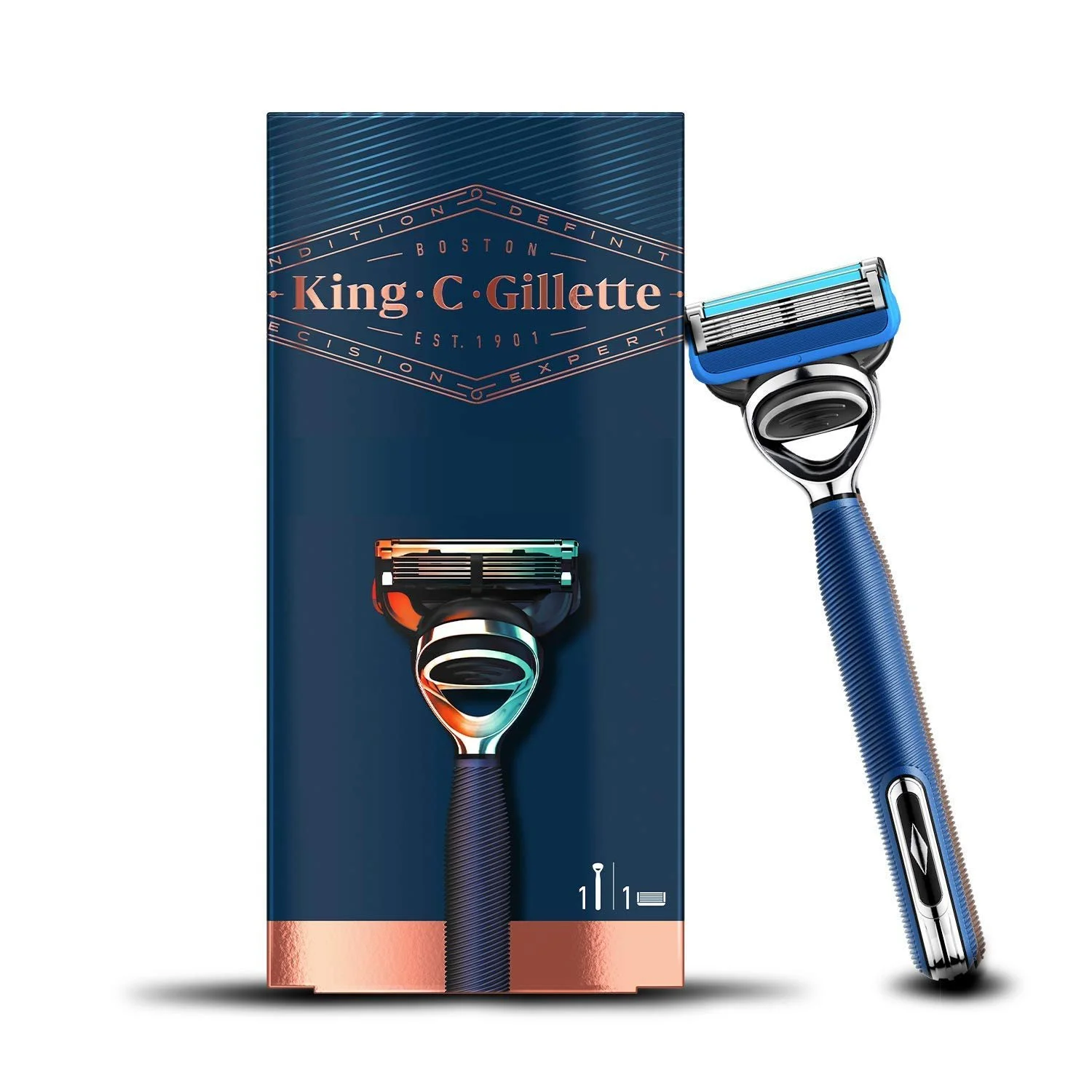 Бритва King C. Gillette с 1 сменным картриджем, темно-синяя, фото №1