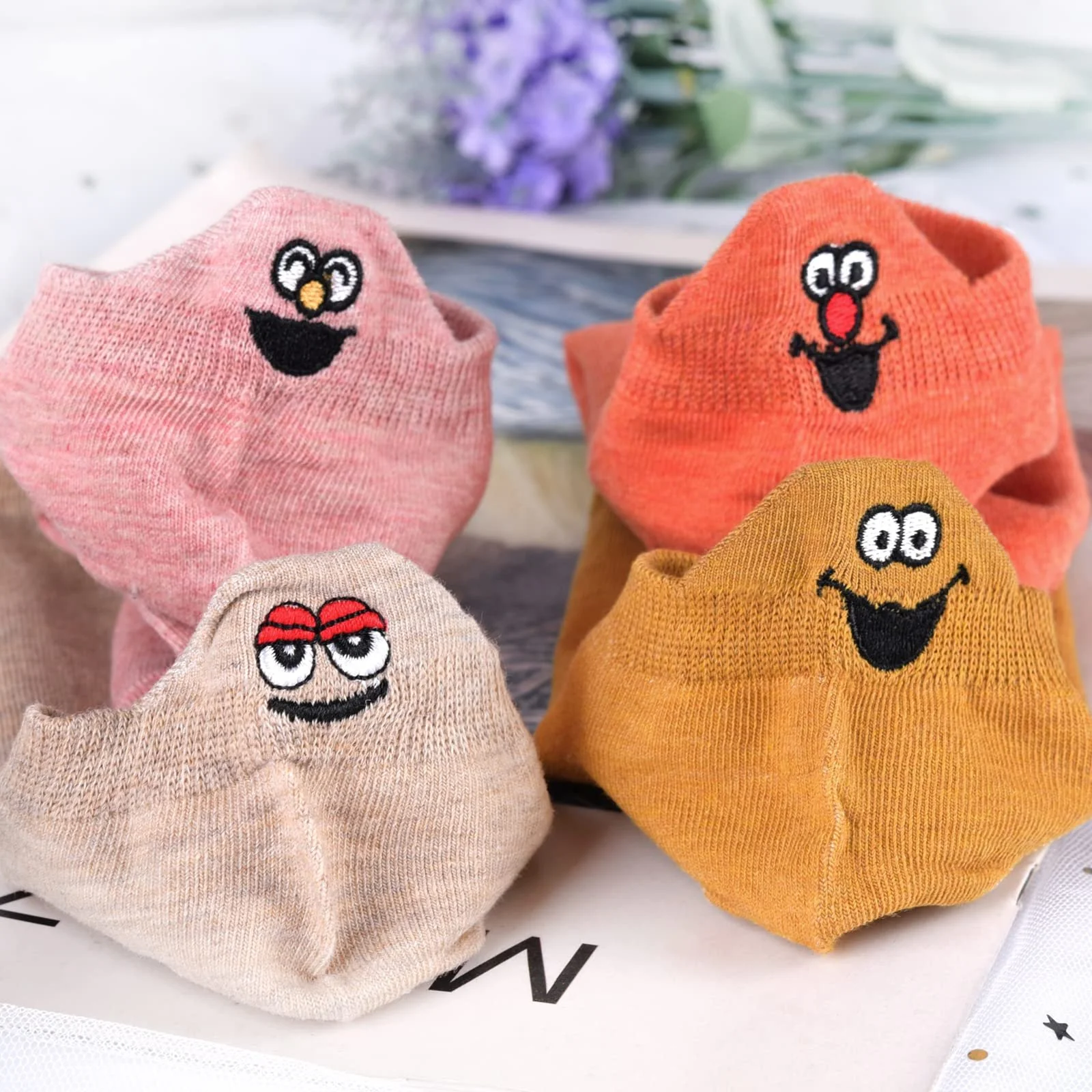 Носки Sneaker Girls' 10 пар Хлопок с высокой плотностью Удобные Милые вышитые женские носки Забавные (Случайный цвет), One Size, Мультяшные носки, фото №3