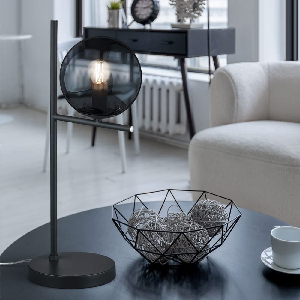 Настільна лампа etc-shop скляна куля димчаста антрацит метал 1 x E14 18 x 52 см, фото №4