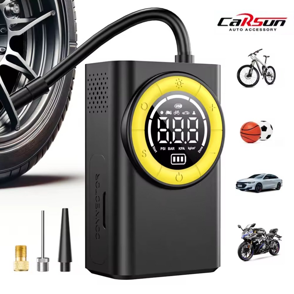 Бездротовий автомобільний компресор Carsun T2198 з функцією ліхтарика та зовнішнього акумулятора, фото №1 Бездротовий автомобільний компресор Carsun T2198 з функцією ліхтарика та зовнішнього акумулятора, фото №1