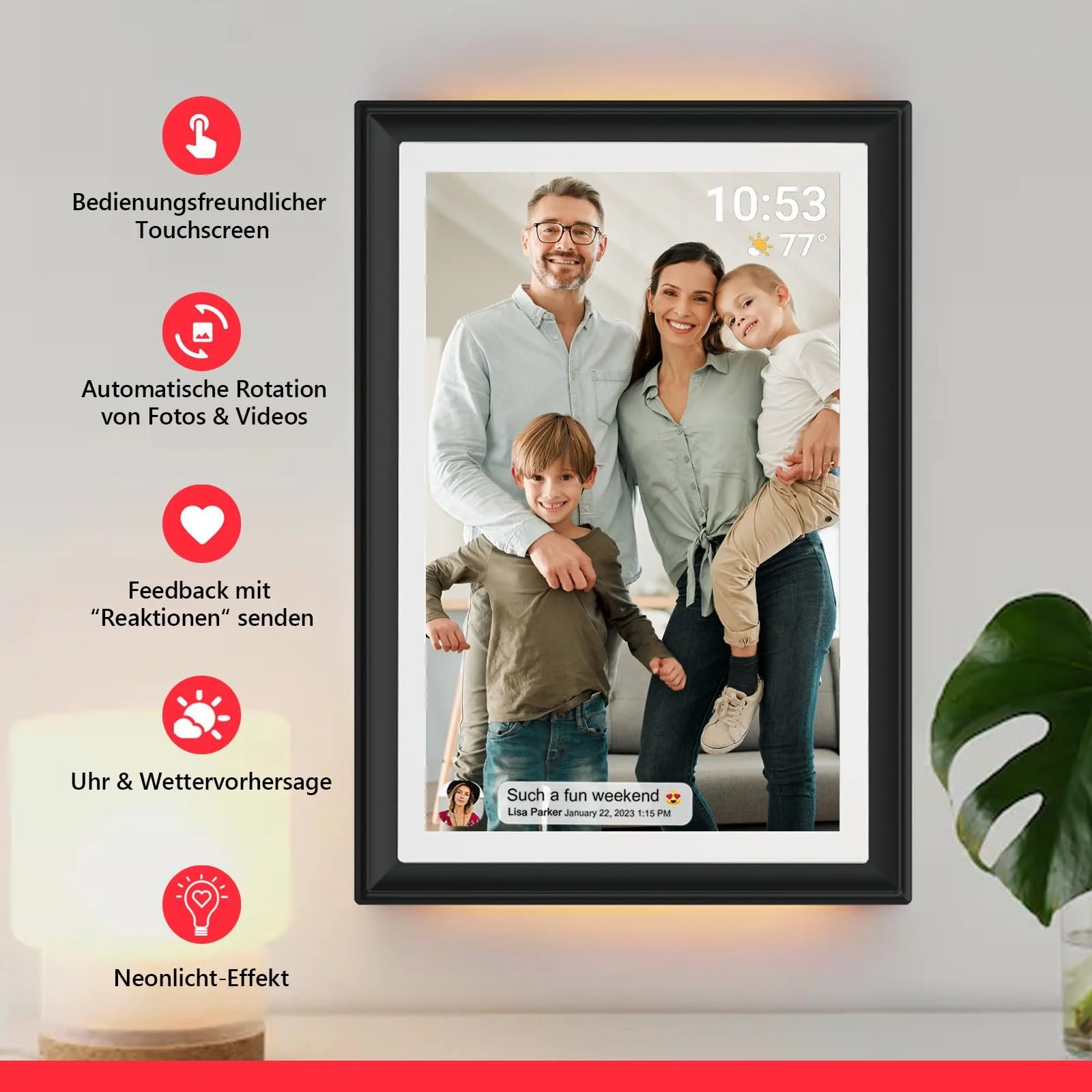Цифровая фоторамка Frameo 10.1 дюйма WiFi 32 GB HD 1280 x 800 Сенсорный экран LED-подсветка настроения, фото №3