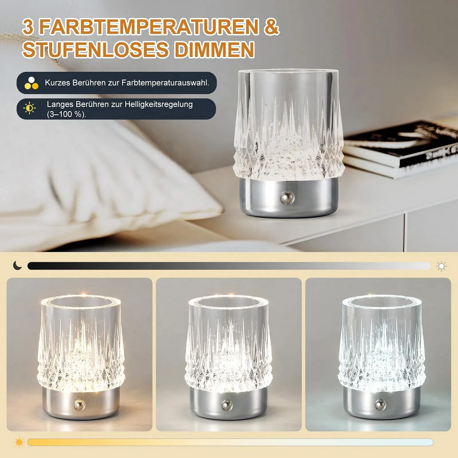 Настільна лампа HARPER LIVING LED акумуляторна сенсорна USB-C Золотистий, фото №4