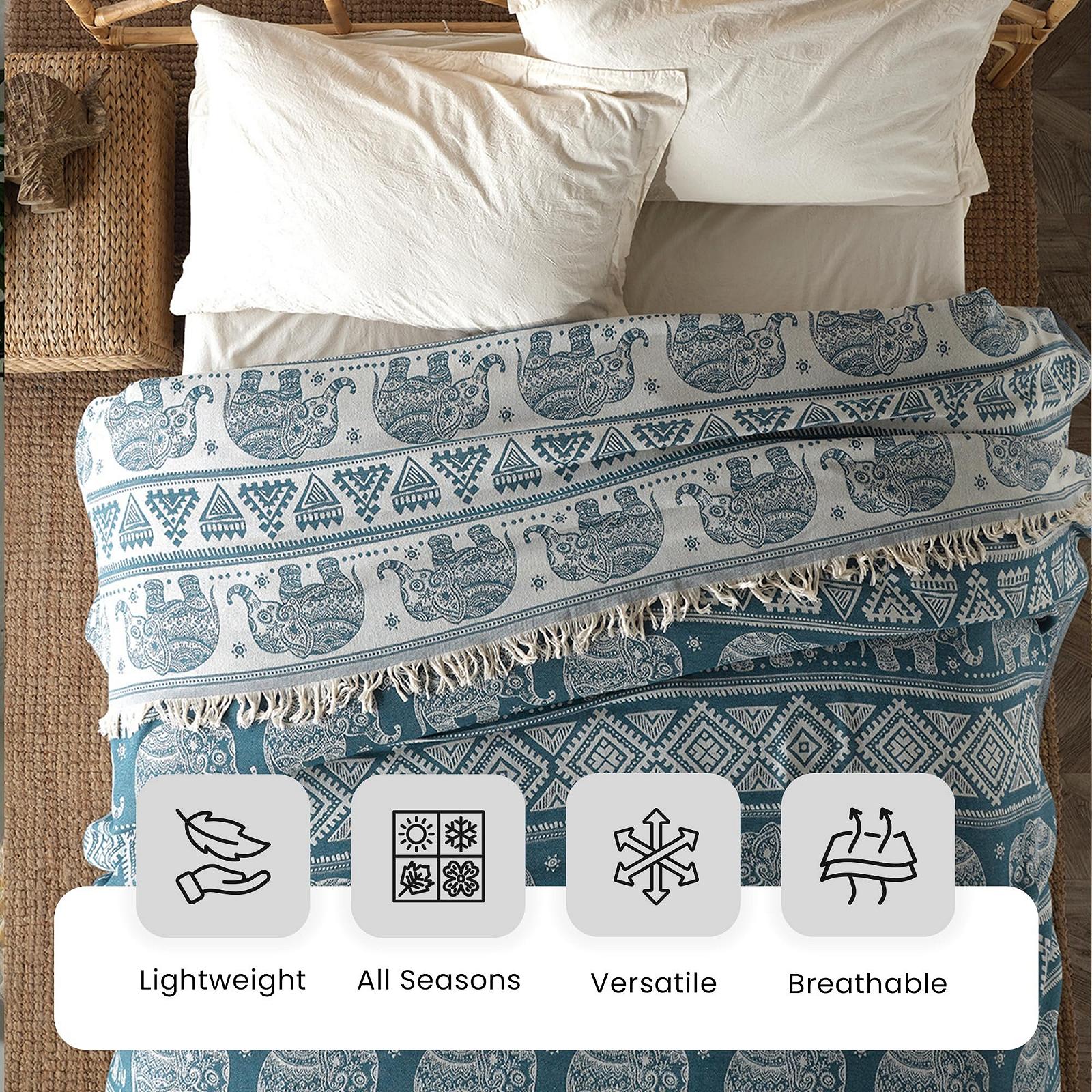 Покрывало Milam London Boho, Богемные Покрывала для кроватей King Size, Двусторонние Богемные Покрывала, Покрывало на диван, Большое покрывало для 3-местных кроватей и кроватей King Size, 220 x 240 см, Синий, фото №3