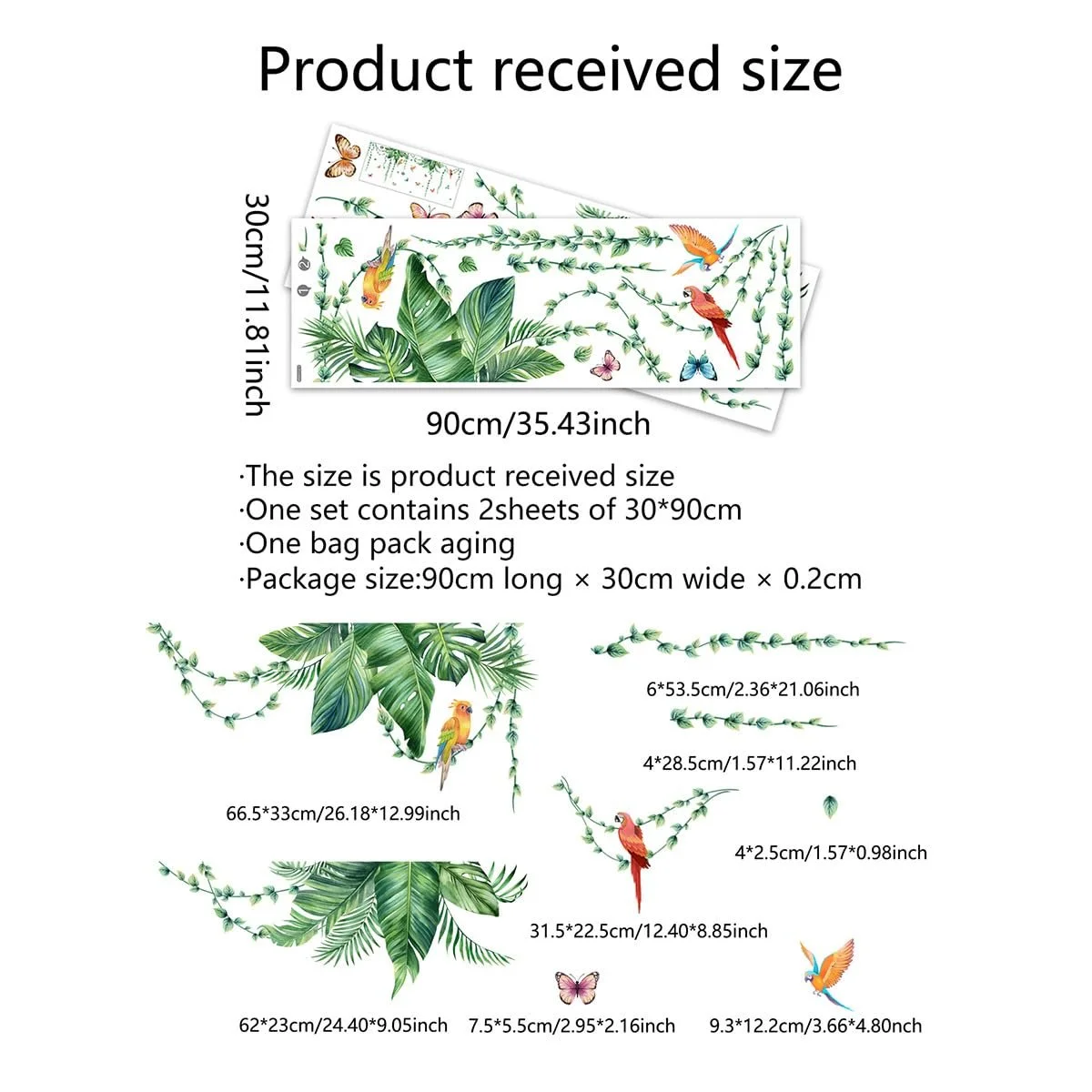 Наклейка на стіну Рослини Тропічне листя Зелена, фото №4