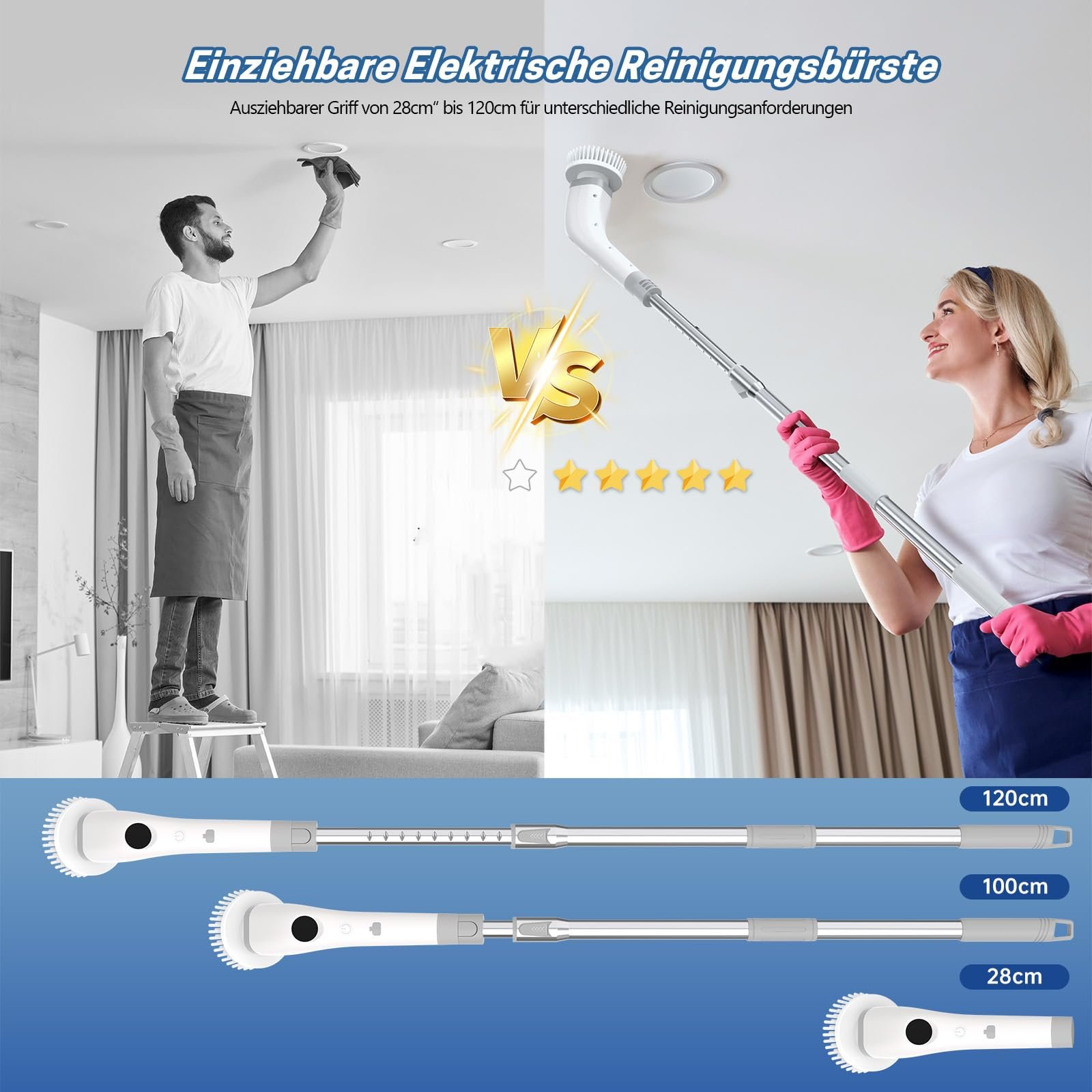 Електрична щітка для чищення KOOHORO 7-в-1 з LED-дисплеєм та регульованою ручкою IPX7, фото №6