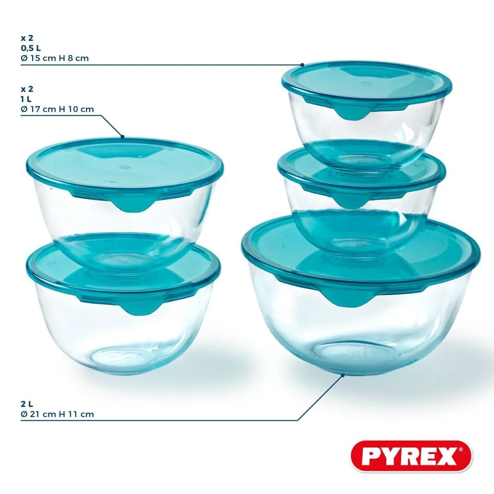 Набор мисок для смешивания Pyrex из боросиликатного стекла из 5 шт. с крышками, фото №4 Набор мисок для смешивания Pyrex из боросиликатного стекла из 5 шт. с крышками, фото №4