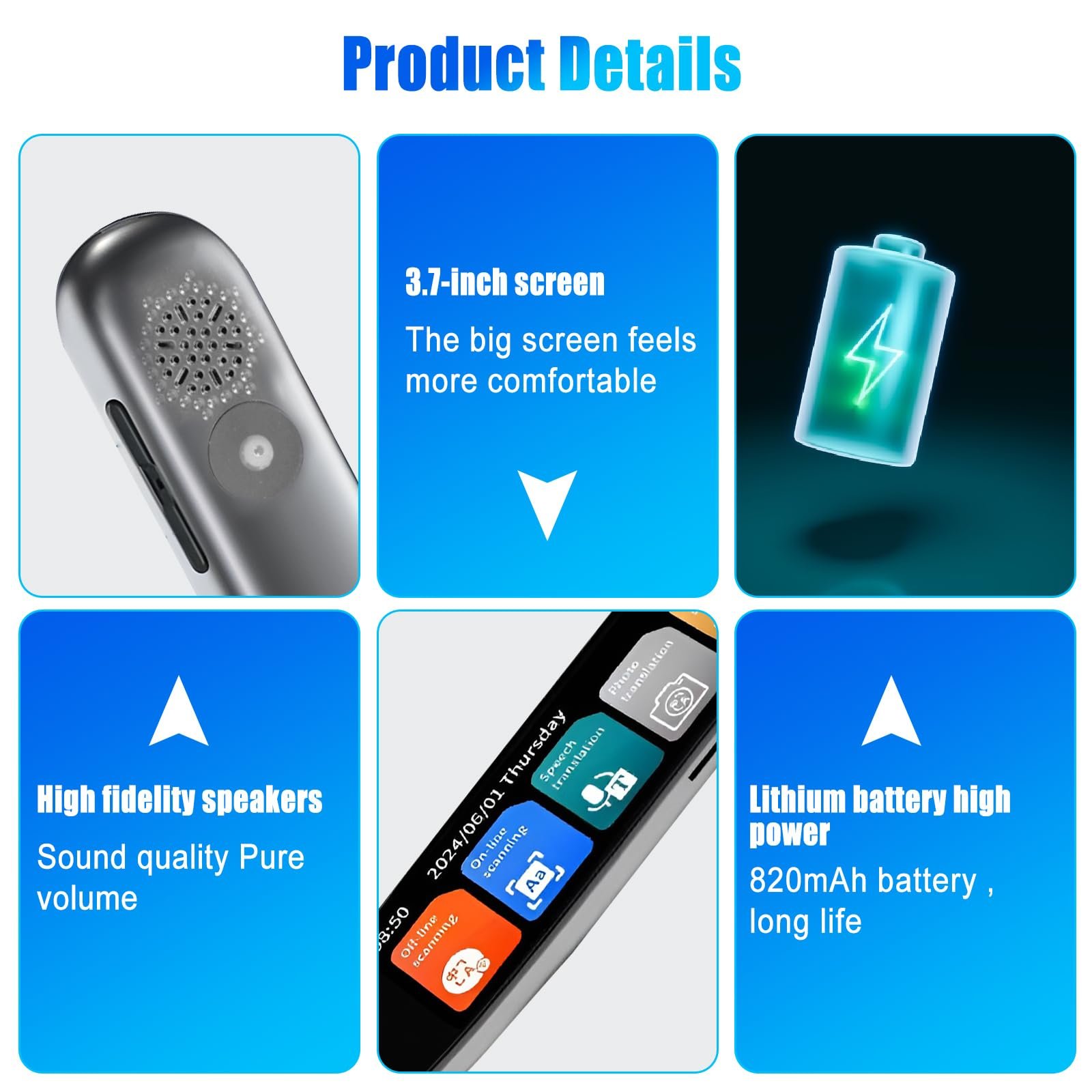 Ручка для читання зі скануванням, оновлена ручка-перекладач 142 мовами з камерою, фото №7