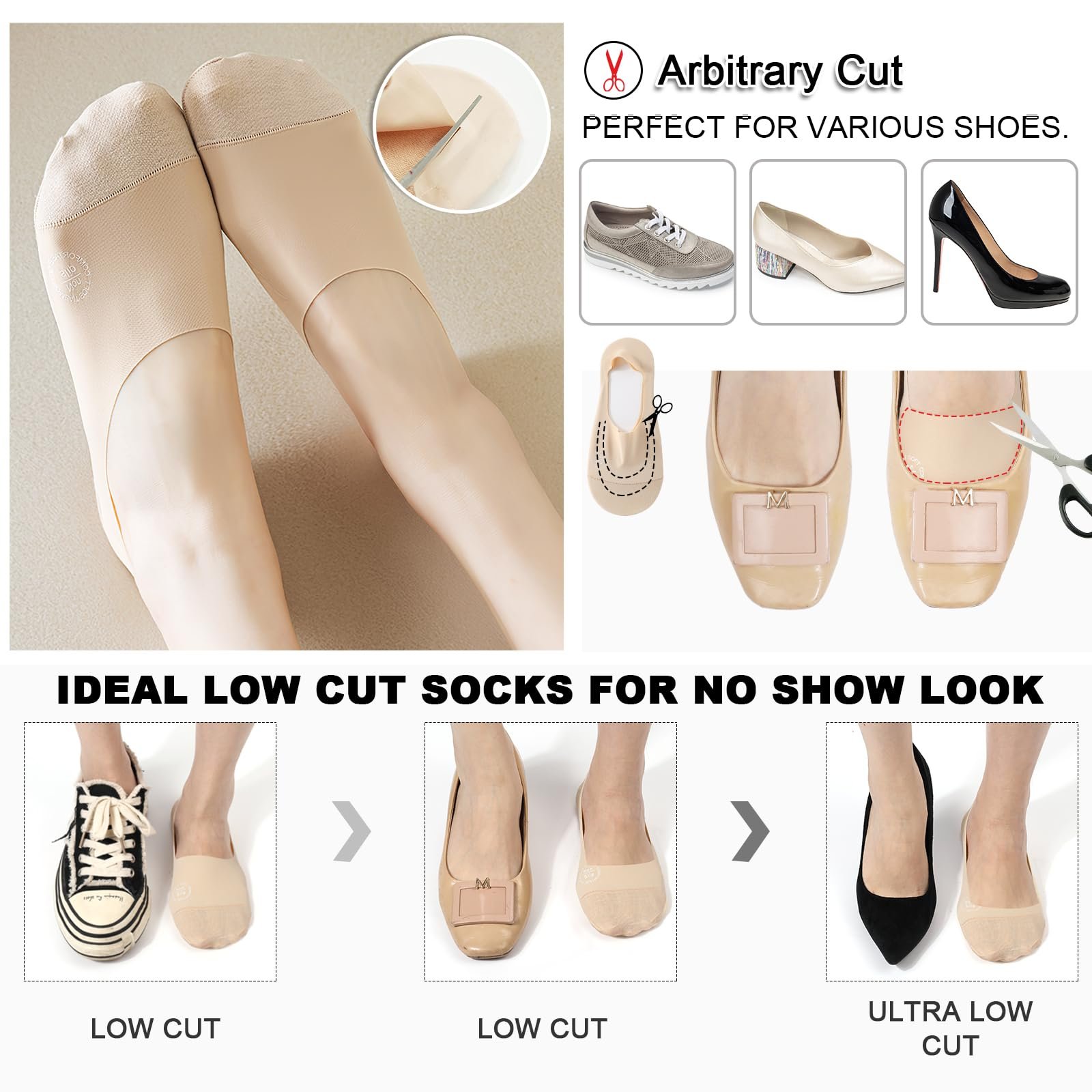 Носки-следки TAGVO, 6 пар, низкий вырез, случайные цвета, с нескользящим силиконом, поглощающие пот, дышащие, для лоферов, балеток, фото №5