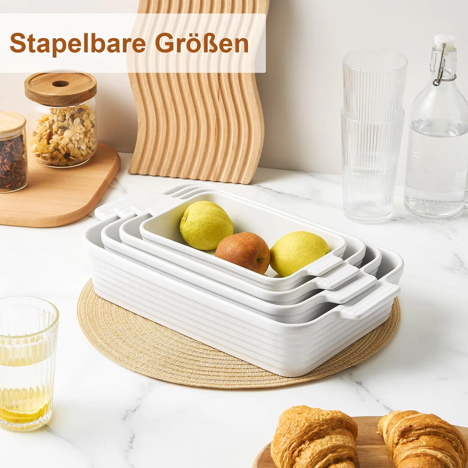 Набір форм для запікання Jassceram із 4 предметів керамічні прямокутні глибокі з ручками порцелянові, фото №4 Набір форм для запікання Jassceram із 4 предметів керамічні прямокутні глибокі з ручками порцелянові, фото №4