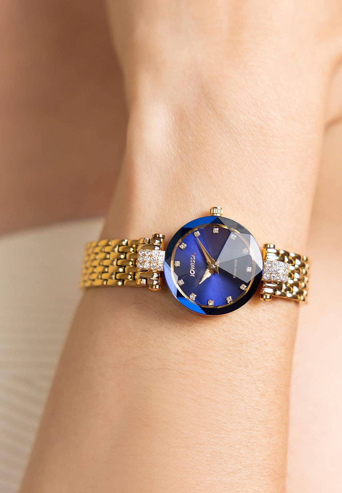 Жіночий годинник JOWISSA Facet Rhinestone Swiss J5.632.S, синій / золотий, браслет, фото №4