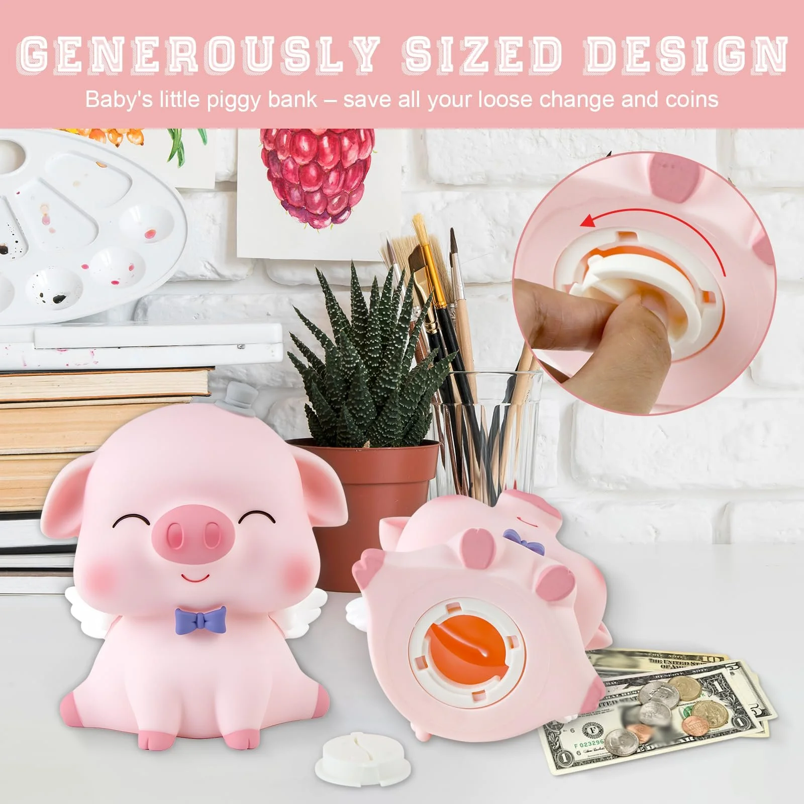Скарбничка дитяча у формі поросяти з великим слотом рожева, фото №6