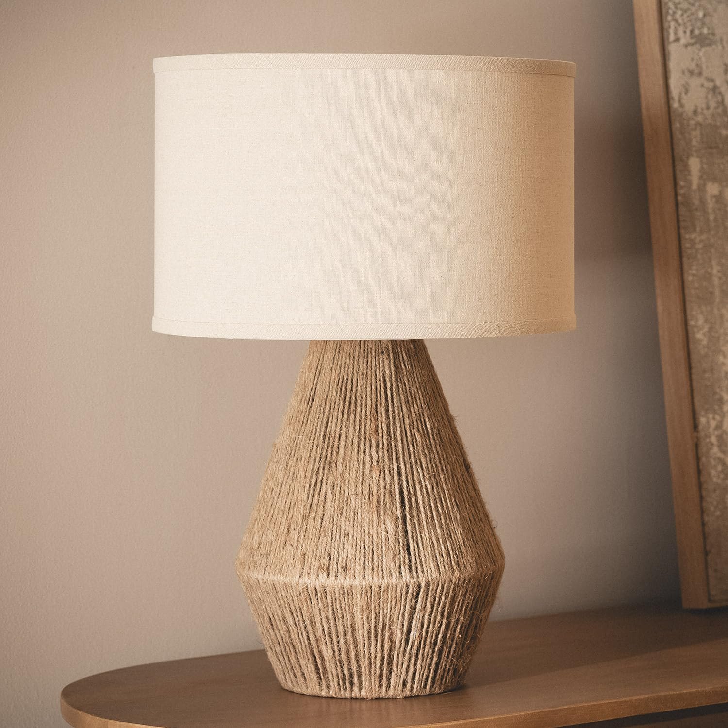 Настільна лампа LEDKIA LIGHTING Dione LED Натуральна мотузка та льон E27 IP20 Лляний бежевий, фото №5