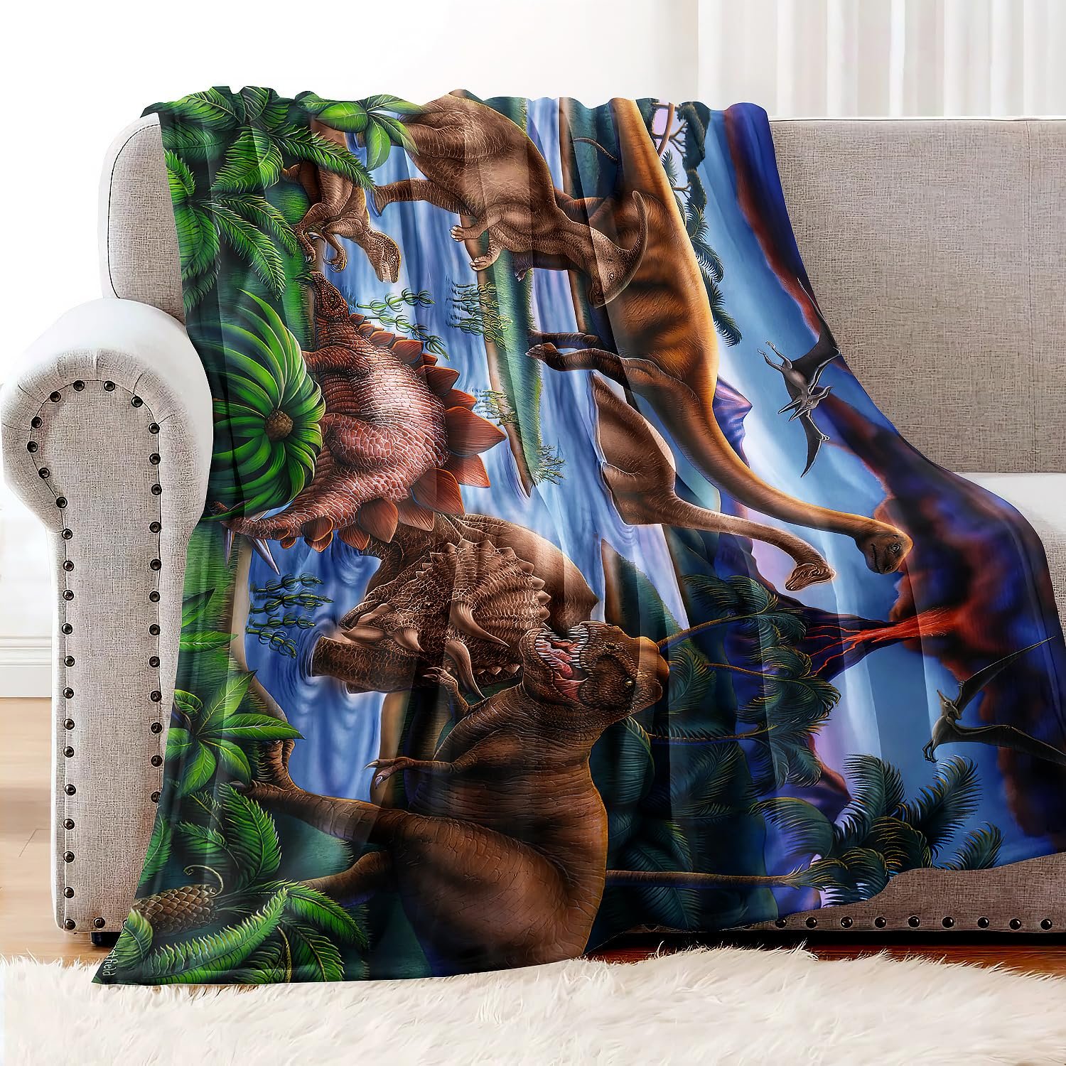 Одеяло YISUMEI 125 x 200 см Мягкое фланелевое одеяло из мягкого флиса для кровати Динозавр, фото №3