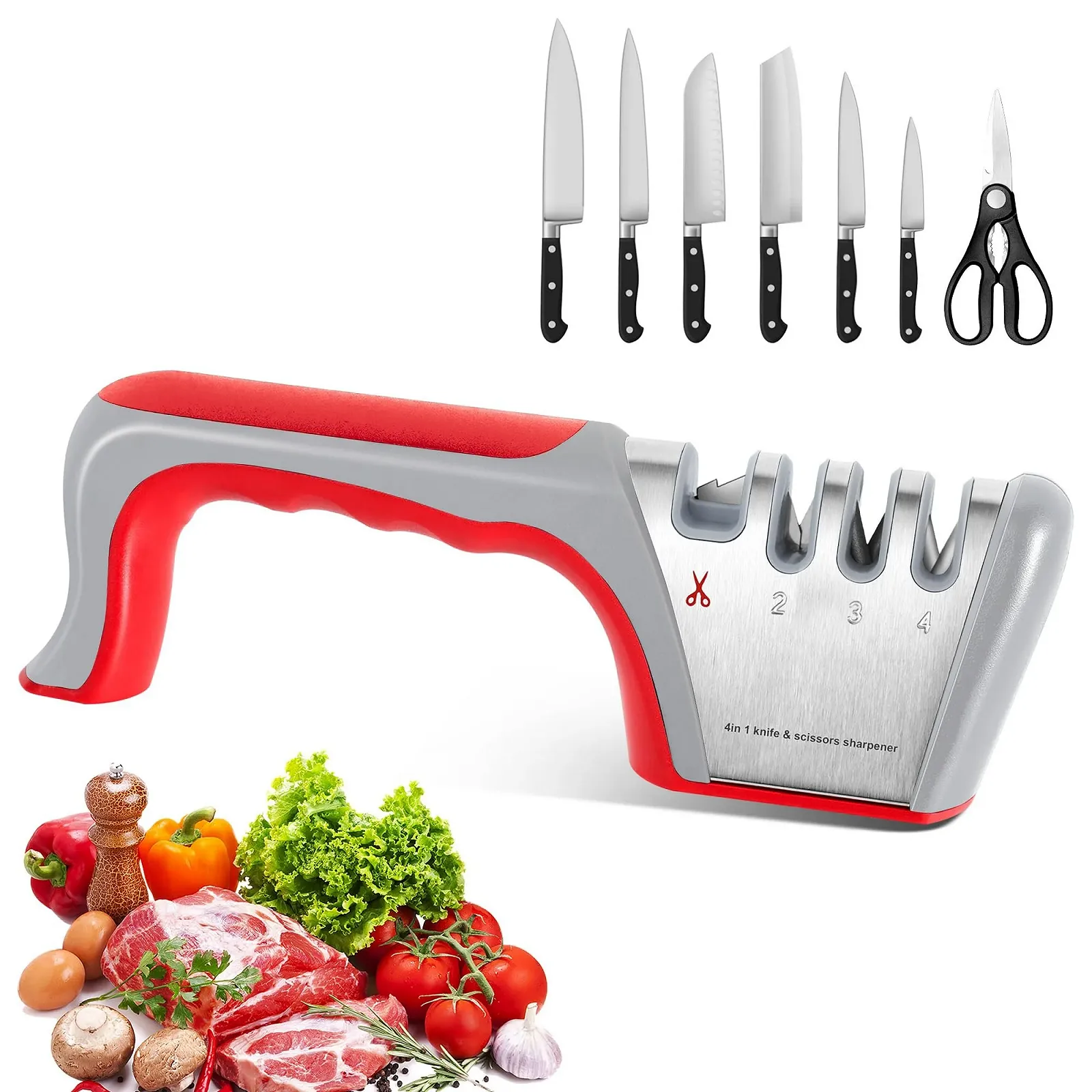 Точило для ножів професійна ручна 4 рівні з заточуванням для ножиць, фото №1