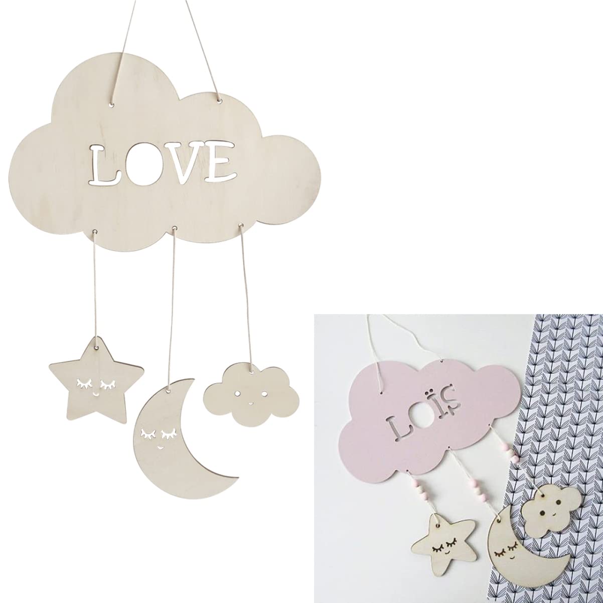 Реквизиты ifundom Eyelash Decoration Kids 2 Штуки Деревянный Орнамент Декоративный Мобиль Baby Cloud, фото №2
