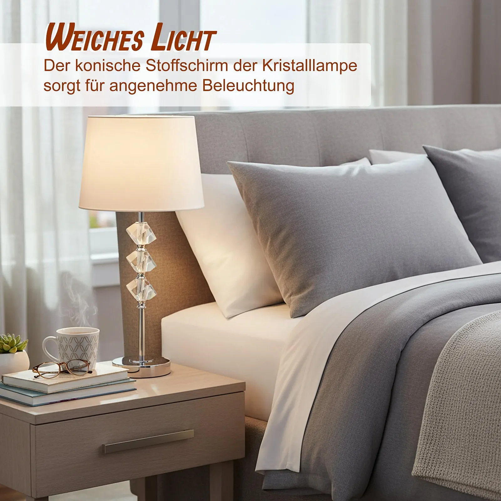 Настільна лампа Relaxdays Шовковий абажур E27 53 x 25 см Кремовий, фото №2