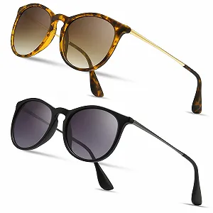 Вінтажні круглі жіночі сонцезахисні окуляри SUNGAIT, класичний ретро-дизайнерський стиль, поляризовані, 2 шт - Фото 1