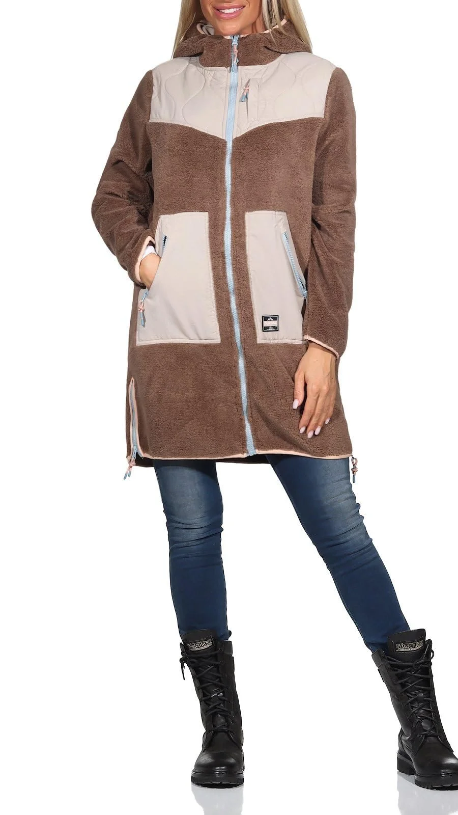 Флісова куртка Sublevel Жіноча LSL-457 Довга Teddy з капюшоном, фото №2