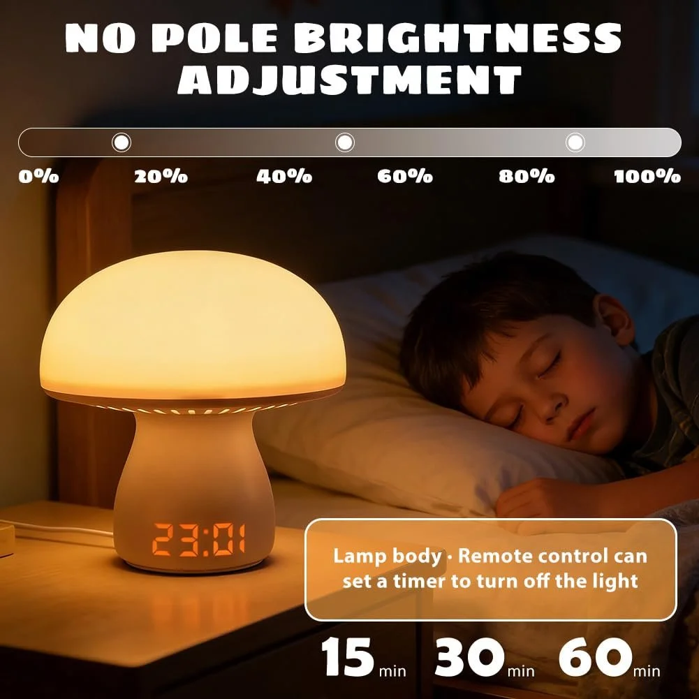 Настільна лампа-нічник Mushroom Touch Dimmable Акумулятор 3600 мАг USB RGB з годинником та таймером, фото №3