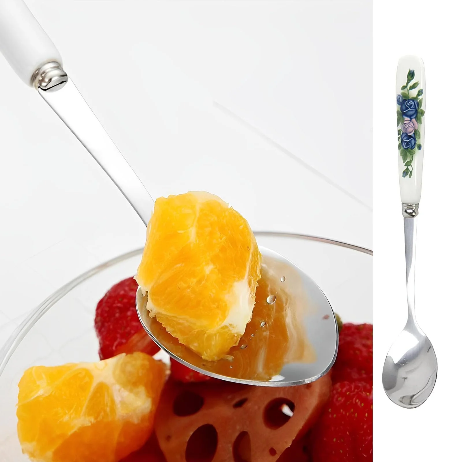 Ложки кавові з нержавіючої сталі, набір 8 штук, керамічна ручка, фото №6