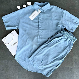 Купити Чоловічий костюм-двійка з льону Calvin Klein блакитний - Фото 1 Чоловічий костюм-двійка з льону Calvin Klein блакитний - Фото 1