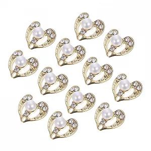 Прикрасы для ногтей Healvian 24 шт., подвеска-сердце, бриллиантовые ювелирные изделия, жемчужные стразы, бриллиантовая аппликация, блестящие бусины для маникюра, металлические 3D в форме сердца - Фото 1