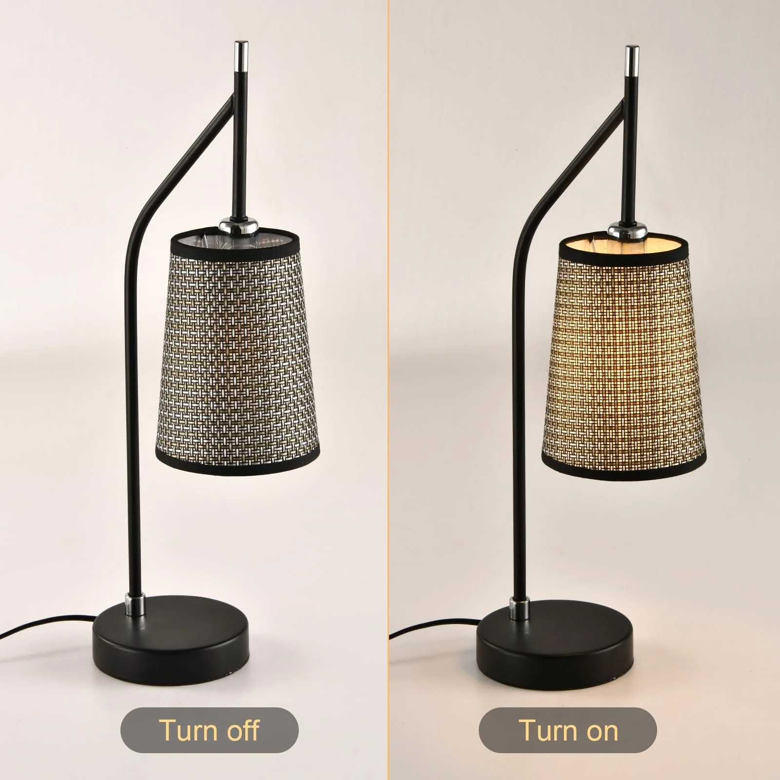 Настільна лампа LQWELL Retro Vintage E14 метал бежева тканинна кришка чорна з золотом, фото №4