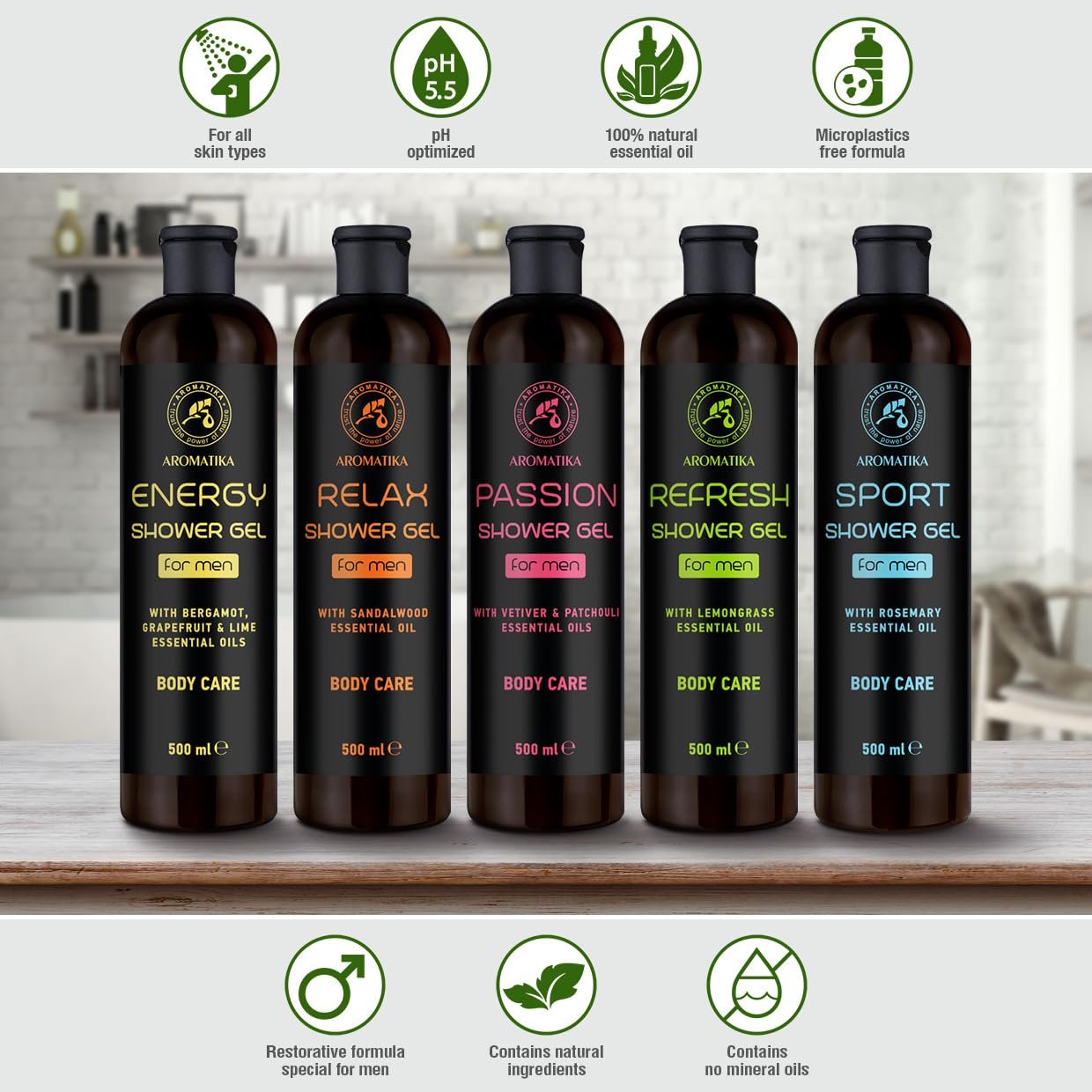 Гель для душа Passion For Men с эфирными маслами ветивера и пачули 500 мл, фото №6