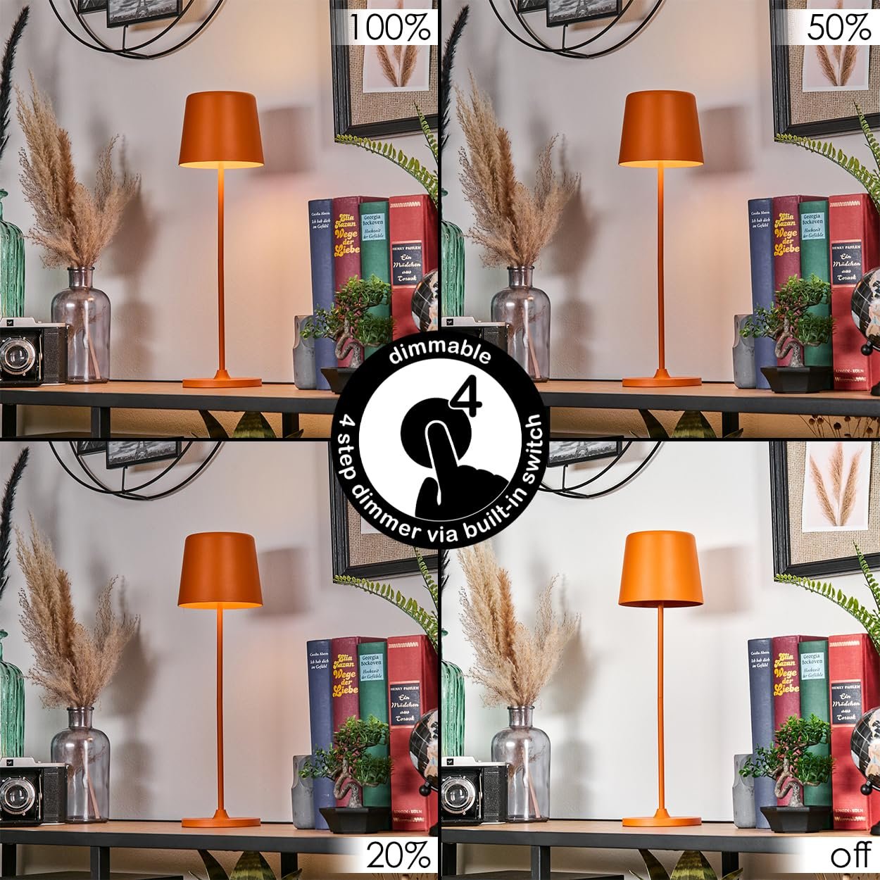 Настільна лампа HOFSTEIN Belece LED набір з 2 шт димована металева/пластикова 37 см USB-C акумуляторна IP44 помаранчева/біла, фото №3