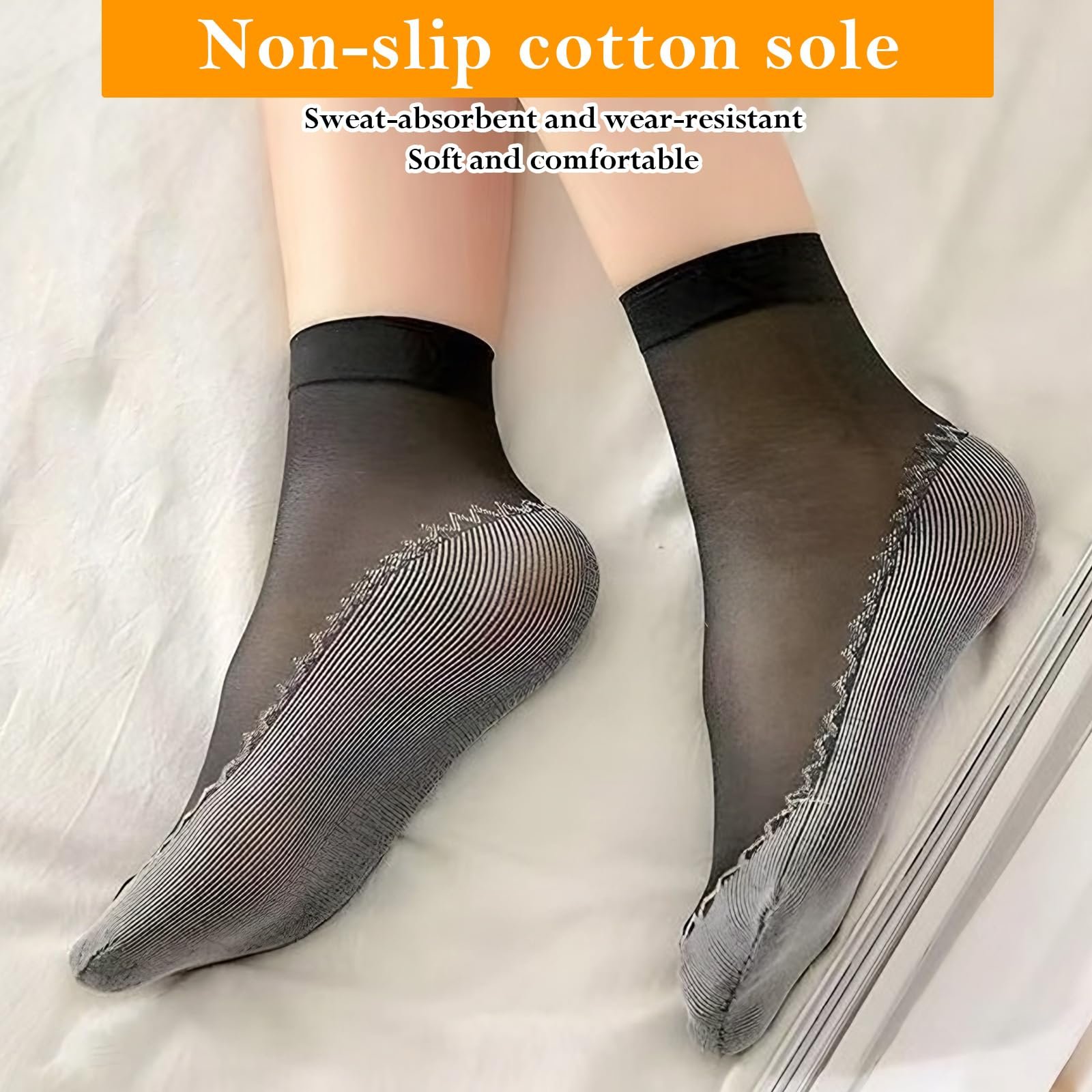 Носки нейлоновые Женские шелковистые прозрачные носки до щиколотки с нескользящей хлопковой подошвой, 12 пар, фото №4