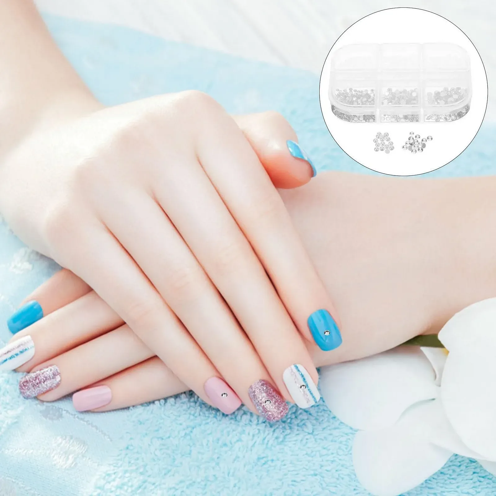 FOMIYES, 1 коробка, плоскі стрази, бісер, 3D півкруглий дизайн, дорогоцінні камені для нігтів, фото №3