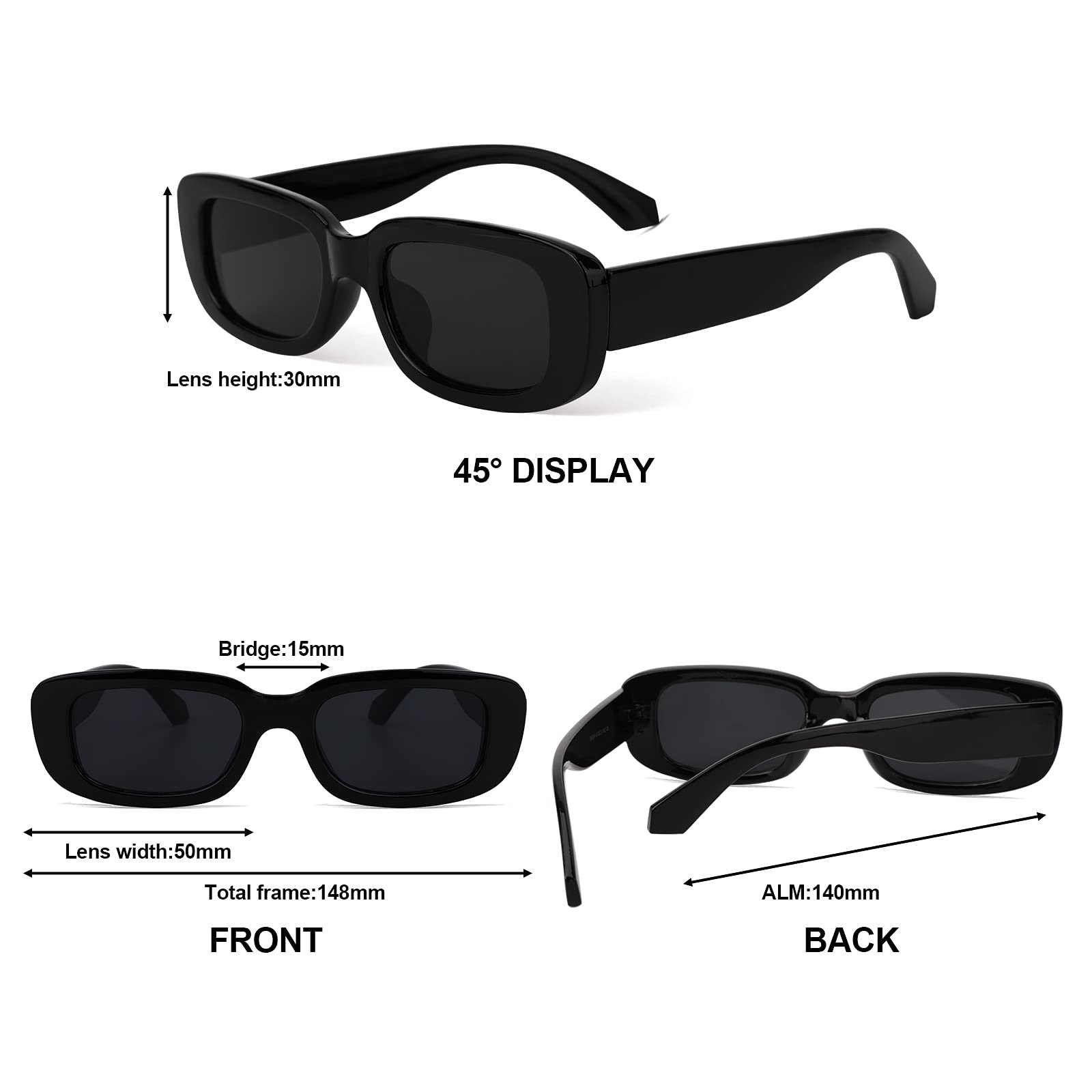 Сонцезахисні окуляри прямокутні вінтажні PHOGARY, 3 шт, прозорі, фото №5 Сонцезахисні окуляри прямокутні вінтажні PHOGARY, 3 шт, прозорі, фото №5