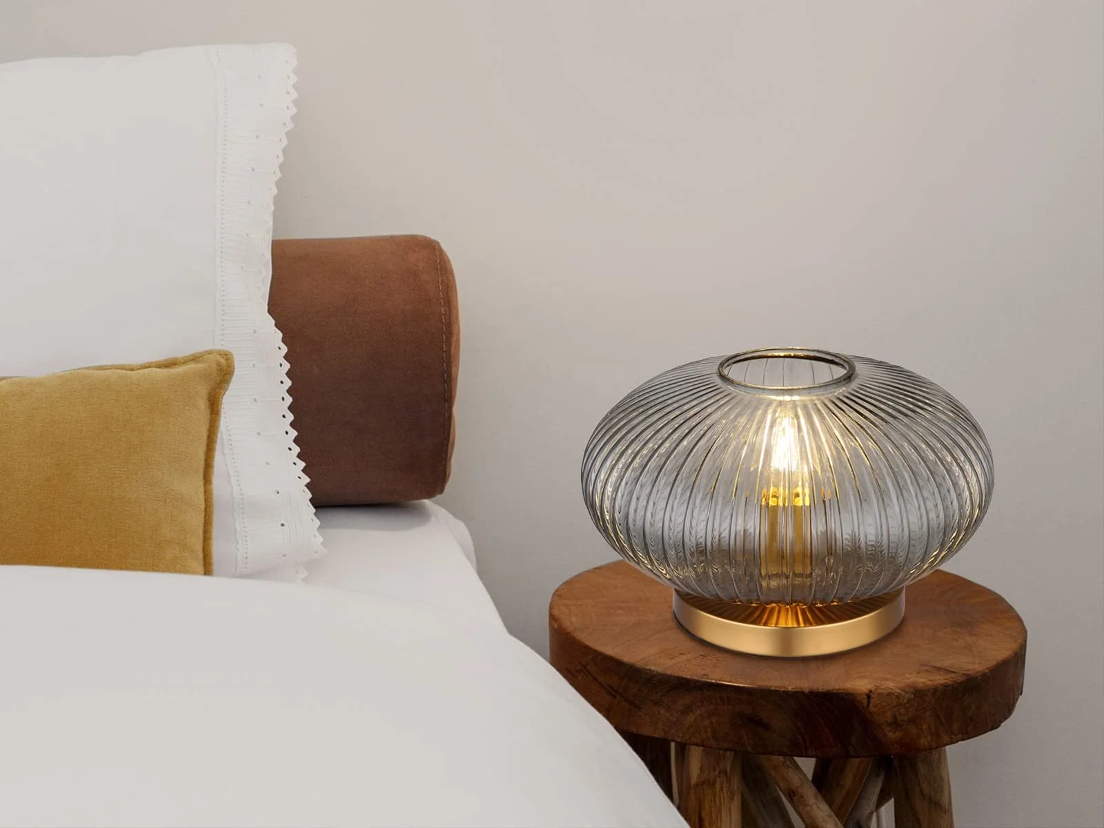 Настільна лампа meineWunschleuchte Grooved Smoked Glass 30 cm Латунь, фото №6