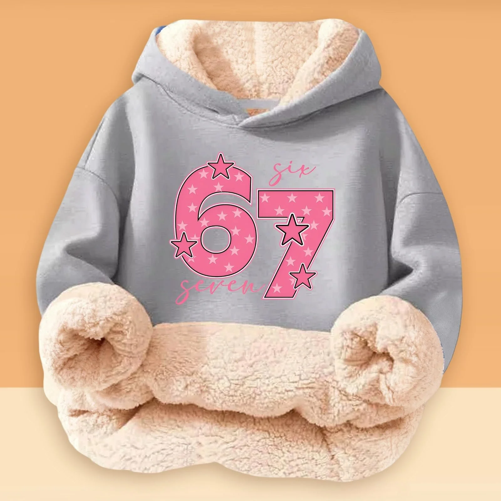 Худи Six Seven 67 Meme Y2K Плюшевый Длинный Рукав Толстовка с капюшоном с принтом 67 Пуловер Удобный Мягкий свитшот Novelty Streetwear Для мальчиков Девочек Повседневная Куртка, фото №2