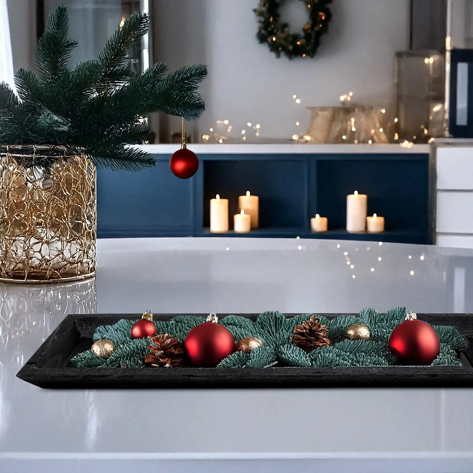 Декоративний дерев'яний піднос прямокутний Spetebo, чорний, фото №4 Декоративний дерев'яний піднос прямокутний Spetebo, чорний, фото №4