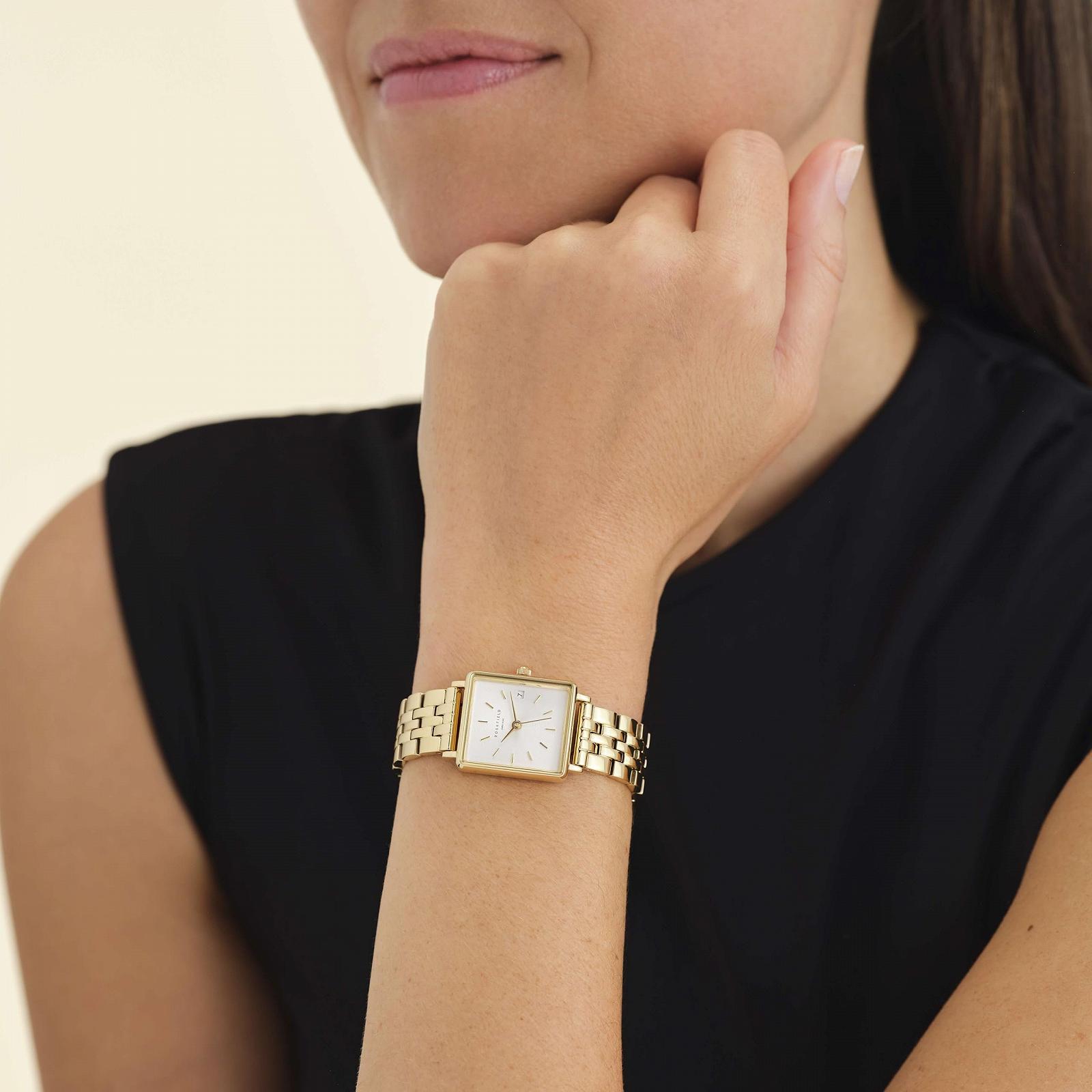 Женские часы Rosefield The Boxy XS Золотой Прямоугольный корпус - Белый циферблат и Золотой ремешок из нержавеющей стали QMWSG-Q021, фото №4