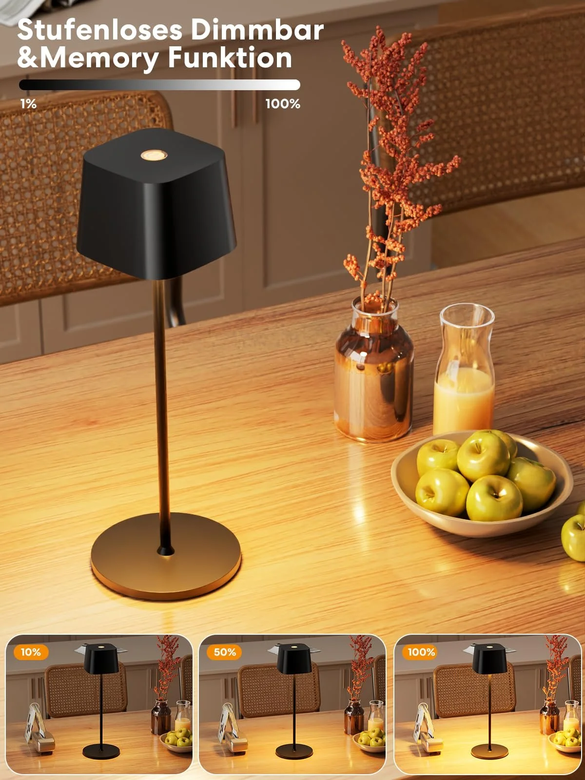 Настільна лампа Wireless Rechargeable 3 кольори (3000-6000 К) LED димована IP54 алюмінієва Чорна, фото №2