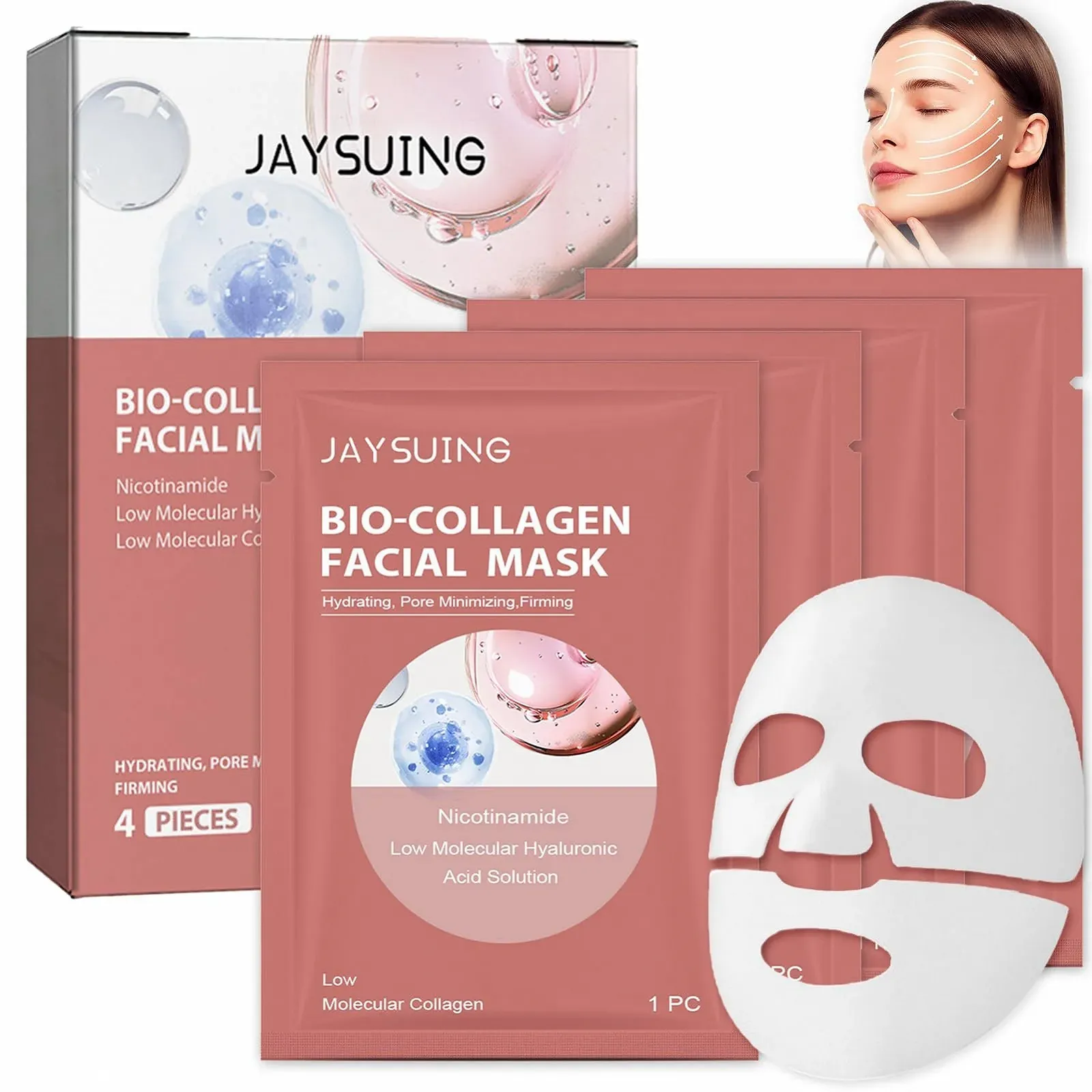 Маска для лица Organic Collagen, 4 шт, Organic Collagen Real Deep Mask, ночная маска Korean Collagen, маска для лица против морщин и старения, для увлажнения, очищения и осветления, фото №1