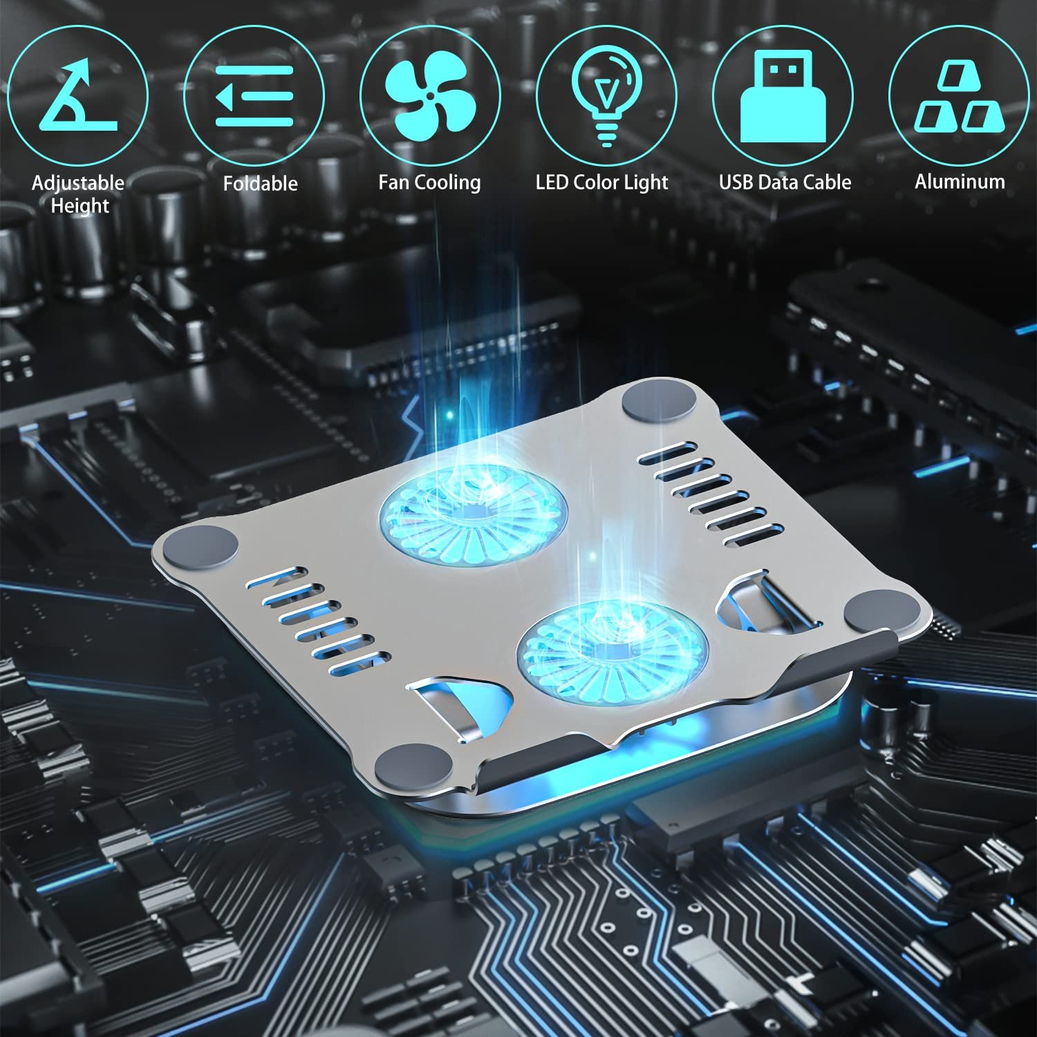 Підставка для ноутбука з регулюванням висоти, RGB вентилятор, складна з алюмінієвого сплаву, вентильована, фото №3