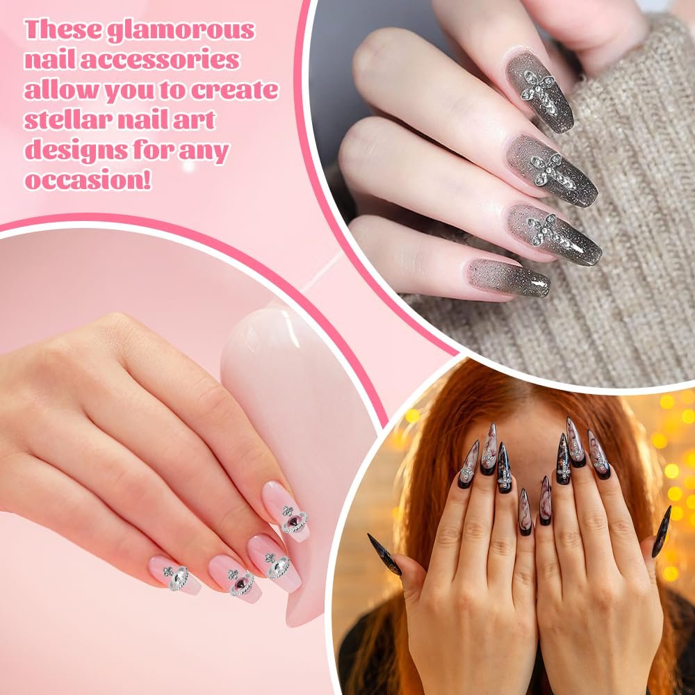 Прикраса для нігтів 3D Планета Сріблястий Білий Рожевий Набір аксесуарів, фото №5