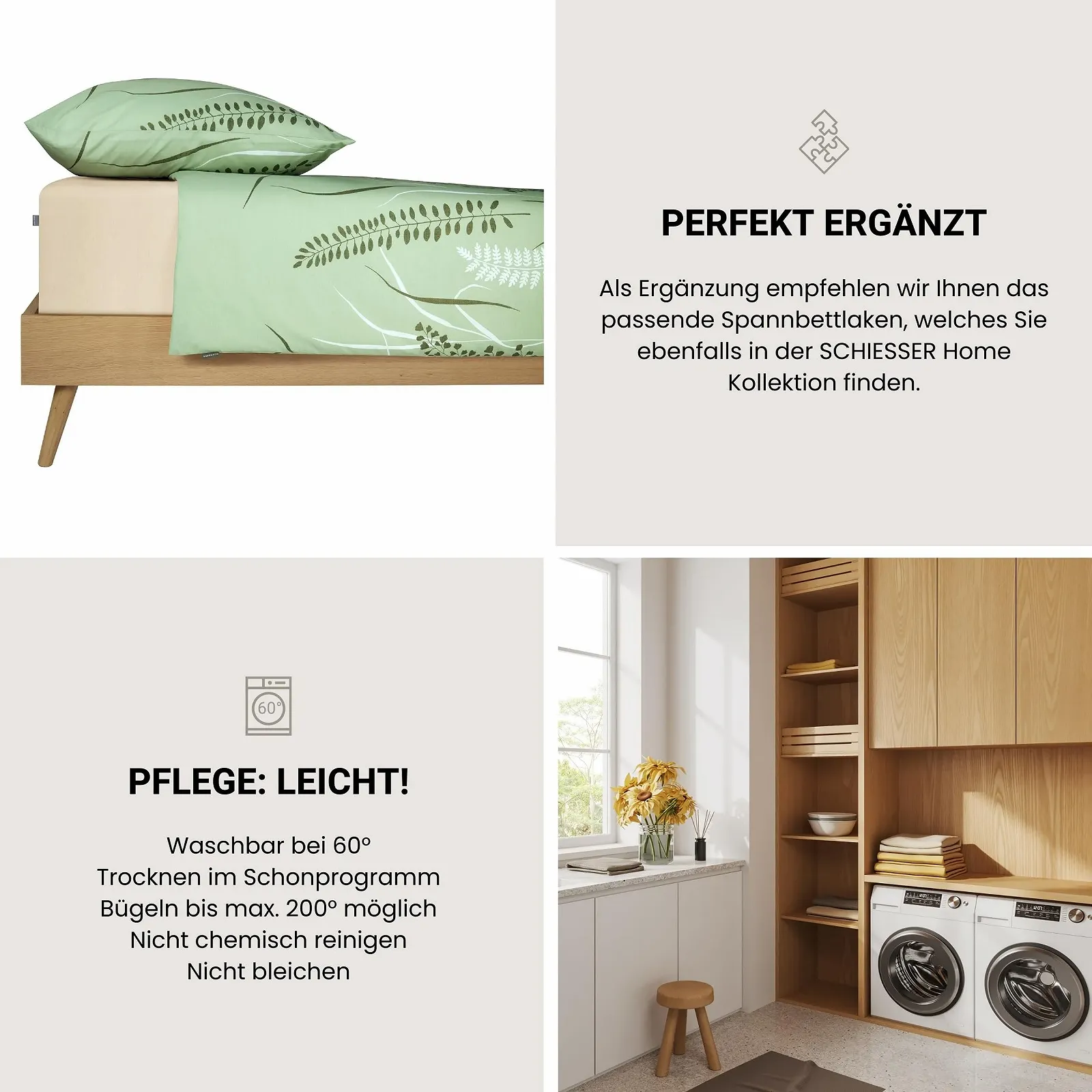 Комплект постільної білизни Schiesser Annic 2 предмети квітковий принт Renforcé 100% бавовна Öko-Tex на блискавці 135 x 200 см + 80 x 80 см зелений, фото №5