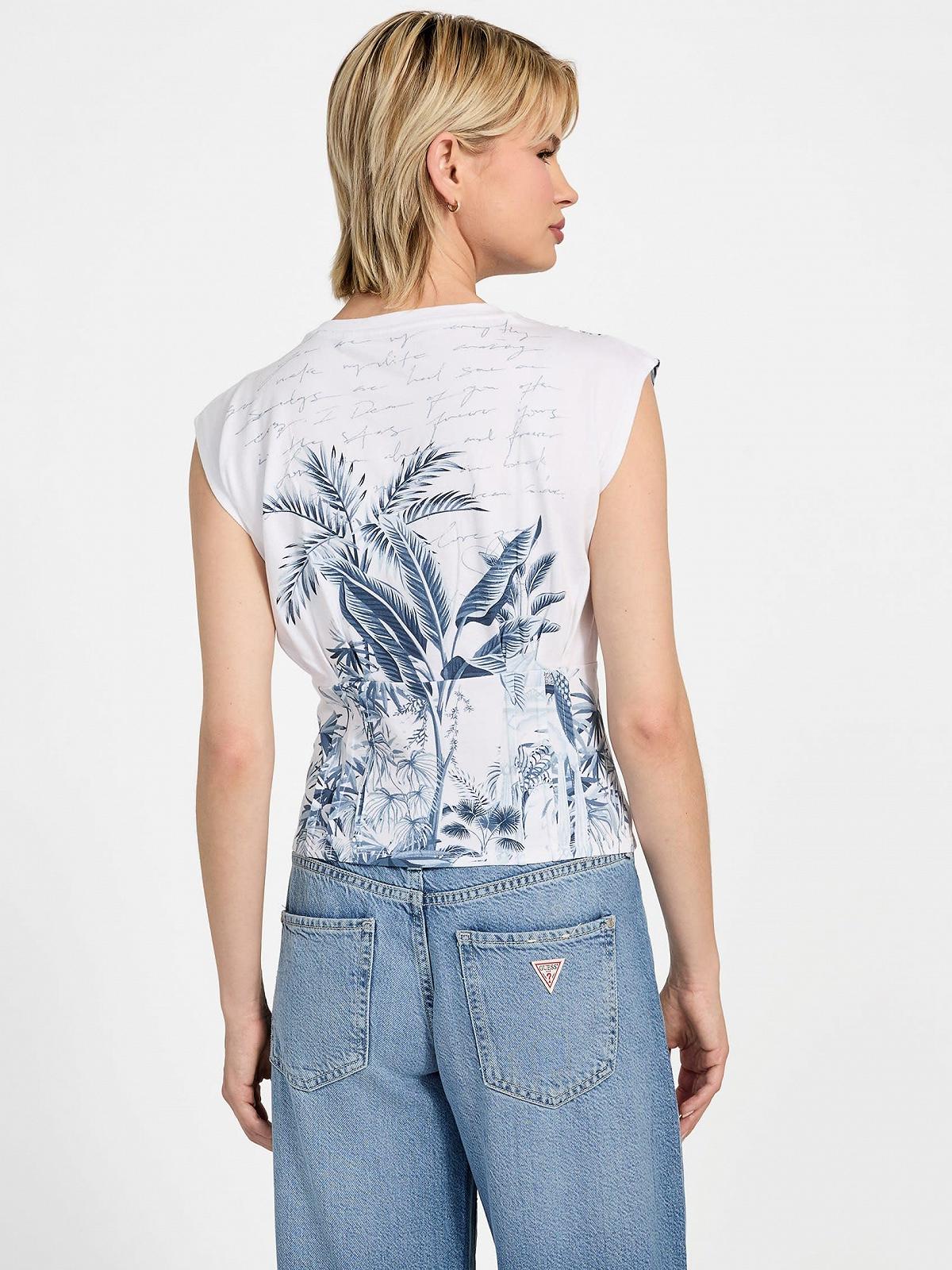 Жіноча футболка Guess - Palms Corset Tee (Tobacco Palms) - Біла - S, фото №4